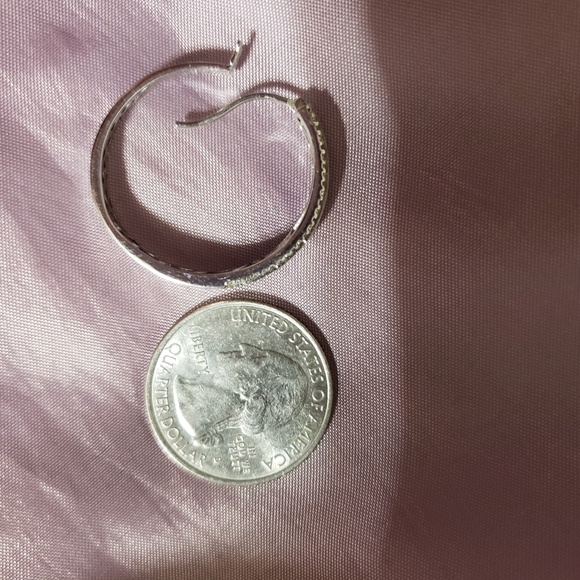 Large Helzberg Sterling Diamond Hoop Earrings - Picture 8 of 9